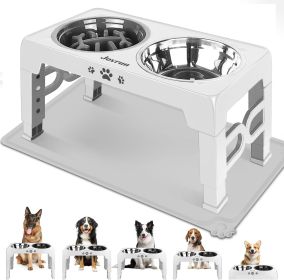 Elevated Dog Bowls for Small Dogs and Cats with Mat, Non-Slip Cat Bowls with 2 Thick 5.5" Stainless Steel Dishes (Color: White  8" for Medium Dogs 1 Basic&1Slow Bowl with Mat)