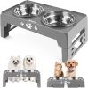 Elevated Dog Bowls for Small Dogs and Cats with Mat, Non-Slip Cat Bowls with 2 Thick 5.5" Stainless Steel Dishes